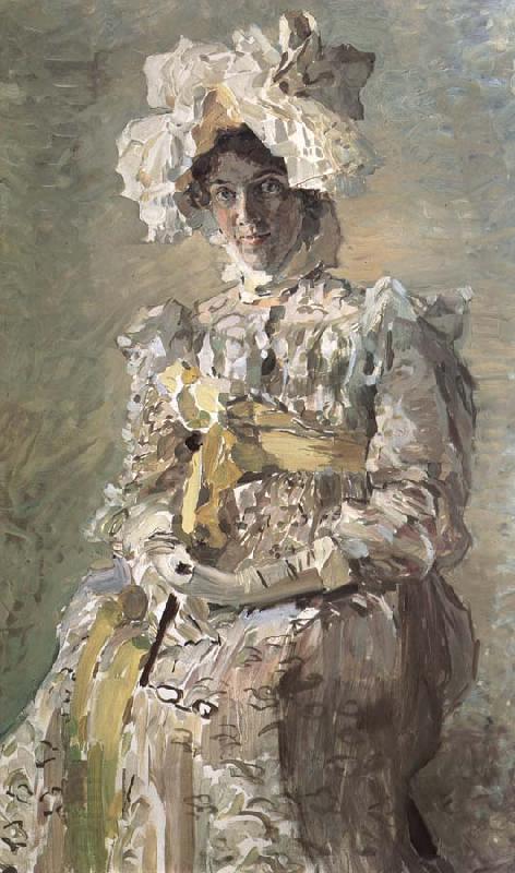Mikhail Vrubel Portrait of Nadezhda zabela-Vrubel.the Artist's wife,wearing an empire-styles summer dress made to his design